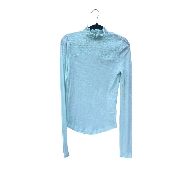 NWT Free People Caroline Smocked Turtleneck Top Blouse Iced Aqua Size medium - Picture 4 of 7